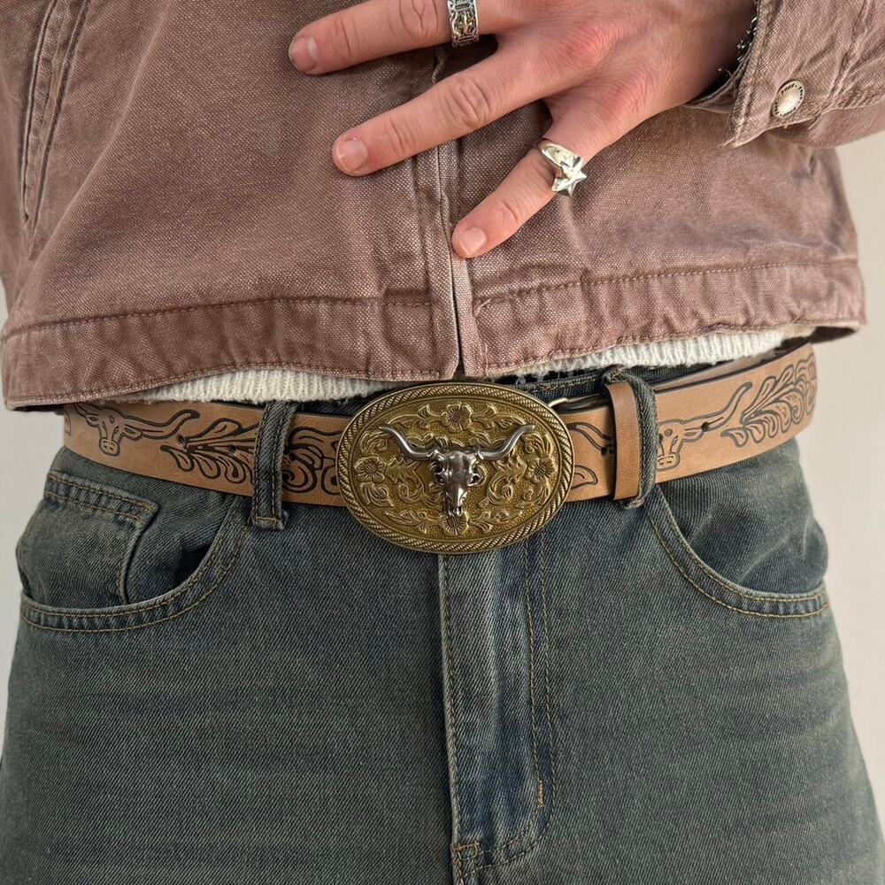 y2k classy brown american western cowboy boho belt